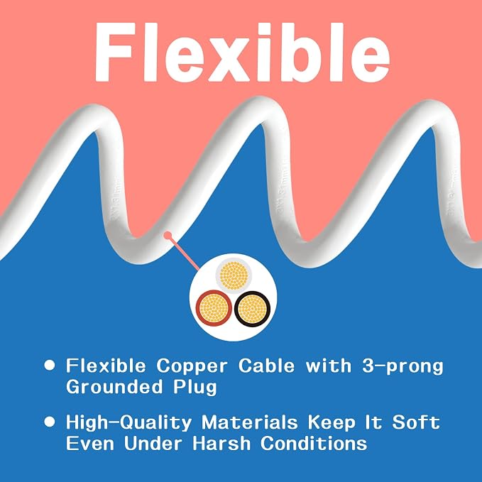 Indoor Outdoor Extension Cord 10 FT, 16/3 SJTW Weatherproof White Electrical - Image 4