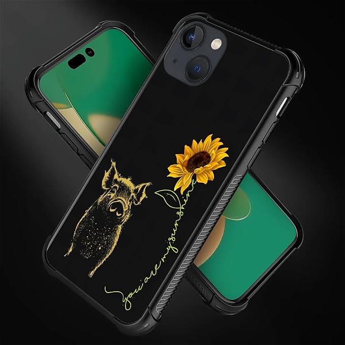 for iPhone 13 Case, Pig Sunflower Yellow Sunshine Pattern Graphic Design Girl - Image 2