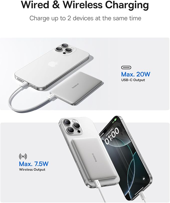 Baseus Picogo Power Bank, 0.3" Ultra Slim 5000mAh MagSafe Portable Charger - Image 4