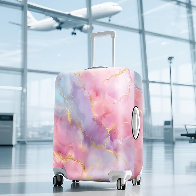ANNA QUEEN Pink Marble Travel Luggage Cover -Stretchable Airplane Suitcase - Image 9