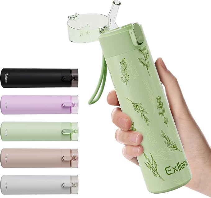 9oz Small Water Bottles with Straw, Mini Water Bottle with One-Hand Open Design by Exllena