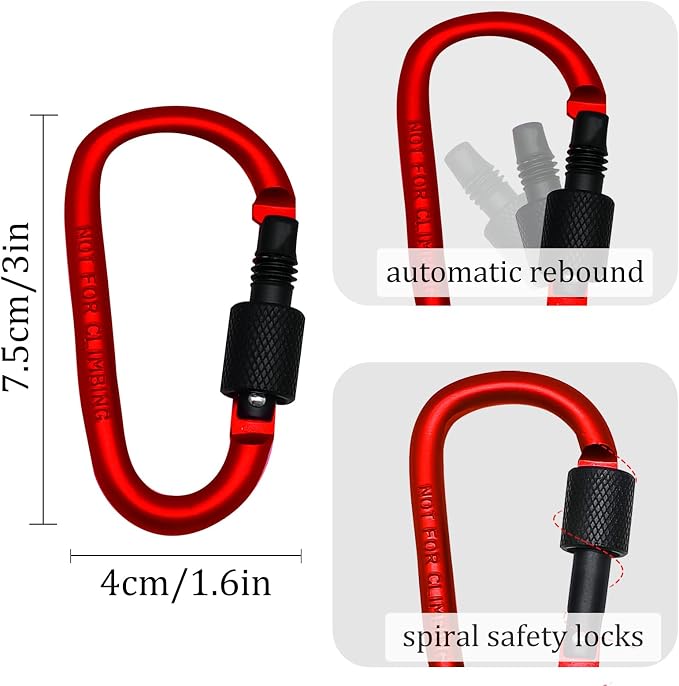 6 Pack Small Locking Carabiner, 3 Inch Aluminum D-Shape Snap Hook - Image 4