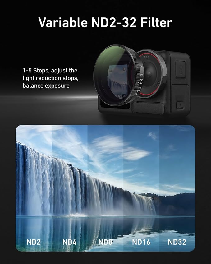 TELESIN Filters Set for DJI Osmo Action 5 Pro / 4/3, VND 2-32 Variable ND Filter - Image 2