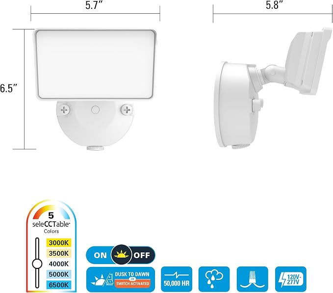 HALO FGS Outdoor LED Security Floodlight, 120V w/Selectable CCT & Lumens - Image 6