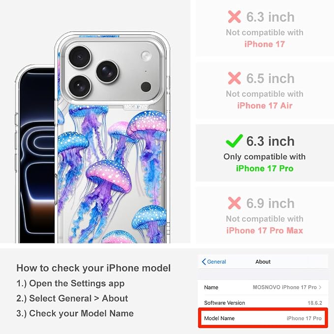 MOSNOVO for iPhone 17 Pro Case, Shockproof Military-Grade Protection 6.6ft Drop - Image 2