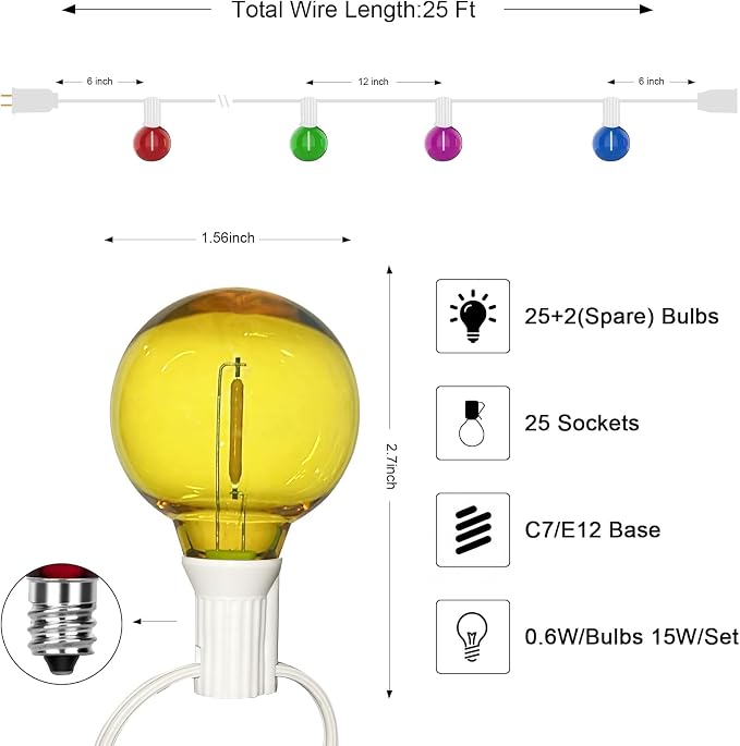 25Ft LED Outdoor String Lights, G40 Outdoor Christmas Decorations Lights - Image 2