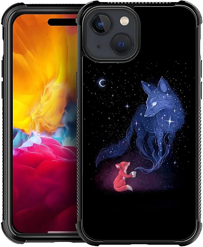 for iPhone 15 Case, Galaxy Fox Wolf Pattern Graphic Design Girl Boy Soft by FKBRCL4U