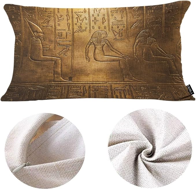 EKOBLA Egyptian Hieroglyphics Decorative Pillow Case Throw Pillow Covers Golden - Image 4