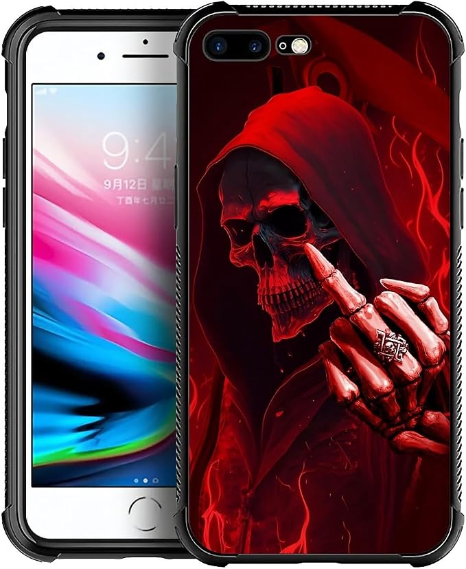 for iPhone 7 Plus/8 Plus Case, Gestures Funny Skull Pattern Graphic Design by FKBRCL4U