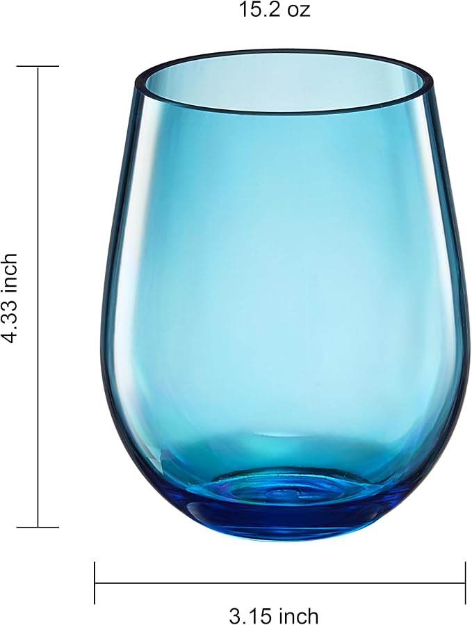 European Style Plastic Crystal Unbreakable Stemless Wine Glasses | Set of 12 | - Image 4