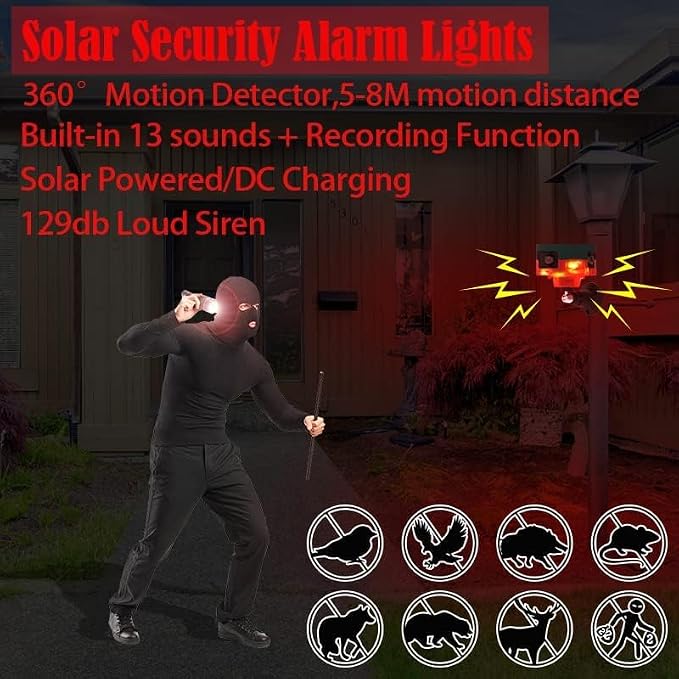 2Pack Solar Sensor Security Alarm Lights Outdoor, WONFAST 360° Motion Detector - Image 4