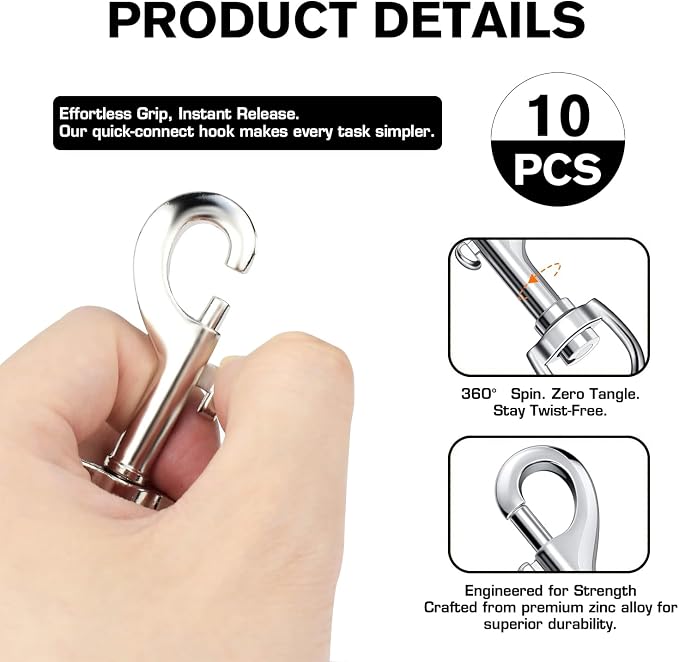 Swivel Snap Hooks, Lucky Goddness 10pcs Metal Heavy Duty Square Eye Clasp - Image 3