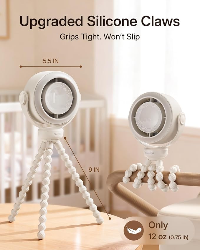 SWEETFULL Portable Stroller Fan, Pinch-Proof Baby Fan, 10H Battery, 5-Speed - Image 6