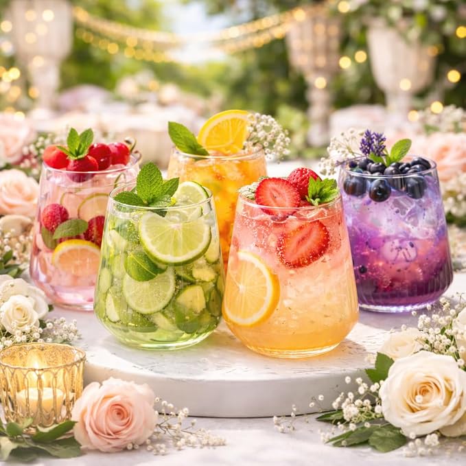 40 count 12 Ounce Ribbed Cups Origami Unbreakable Stemless Plastic Wine - Image 4