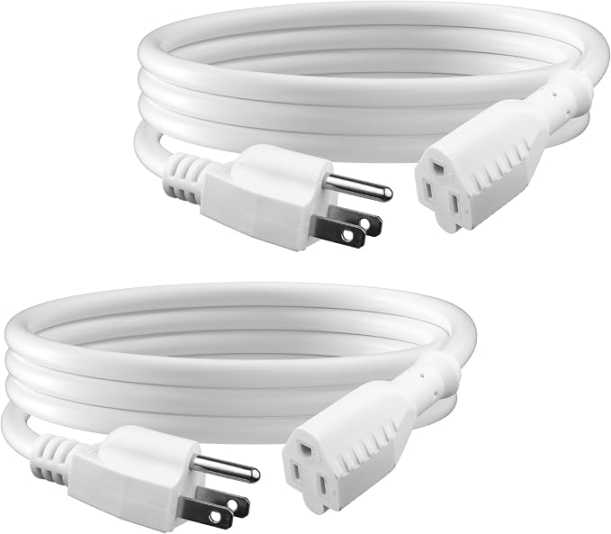 BN-LINK 6ft White Outdoor Extension Cord 16/3 SJTW, 2 Pack, Weather Resistant & by BN-LINK