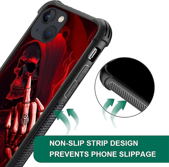 for iPhone 13 Mini Case, Gestures Funny Skull Pattern Graphic Design Girl Boy - Image 6