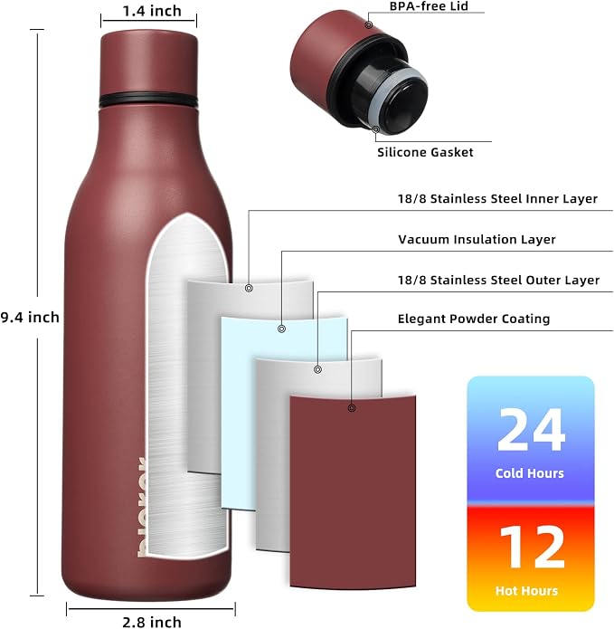 BJPKPK Insulated Water Bottles, 18 oz Stainless Steel Metal Water Bottle - Image 3