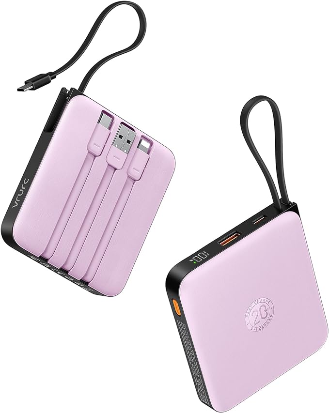 VRURC Portable Charger with Built-in Cable, 10000mAh 22.5W Fast Charging USB C by Home