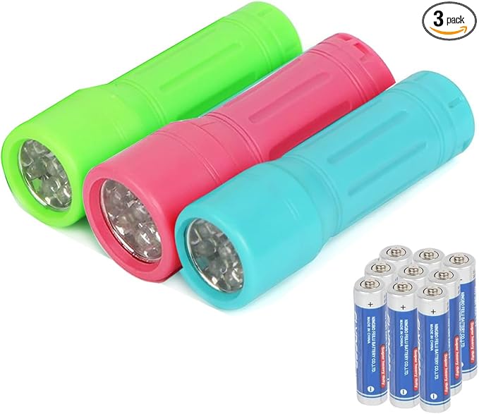 3 Pack 9-LED Mini Flashlight Bulk, Small Multicolor Flashlights by Hilngav