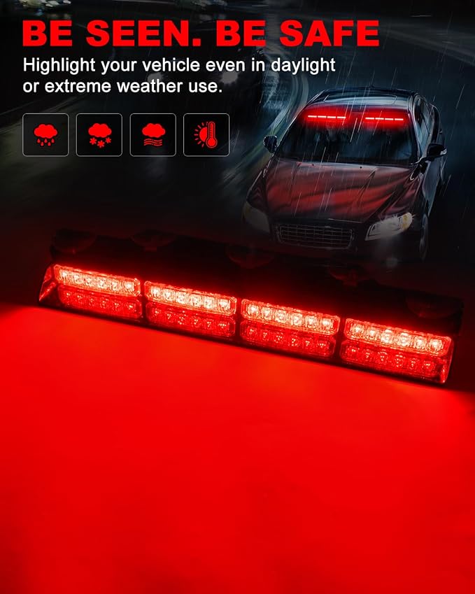 HLauto 6Z4J Emergency Dash Strobe Lights: 2x16.8 inch Red Safety Lights - Image 3