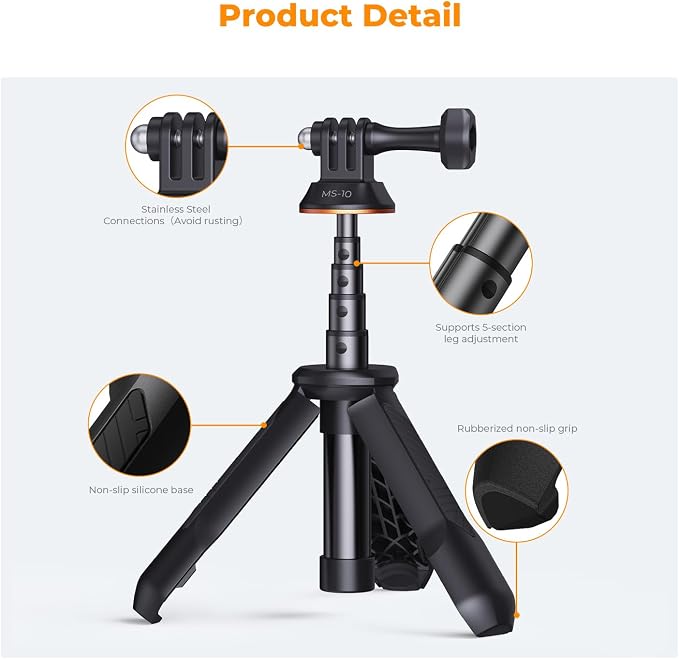 K&F CONCEPT 33.5cm/13.2" Selfie Stick Tripod, Portable Vlog Handle Grip Action - Image 3