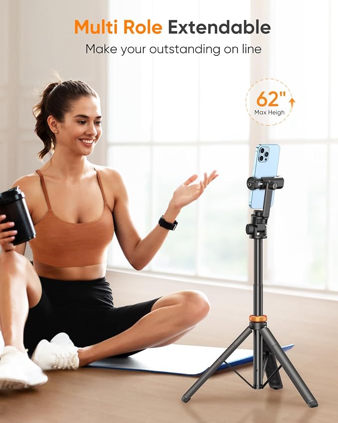 EUCOS 62" Phone Tripod, Tripod for iPhone & Selfie Stick - Image 3