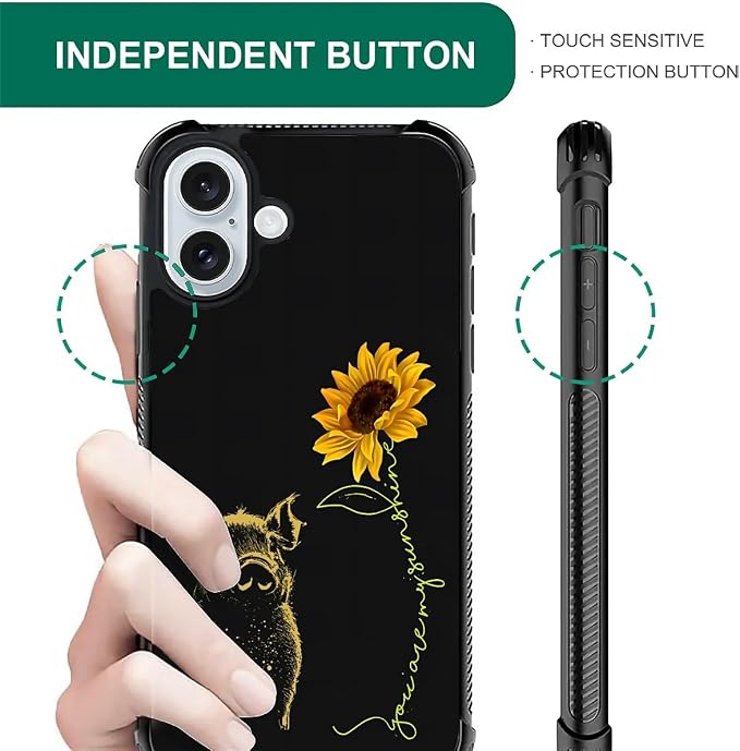 for iPhone 16 Case, Pig Sunflower Yellow Sunshine Pattern Graphic Design Girl - Image 5