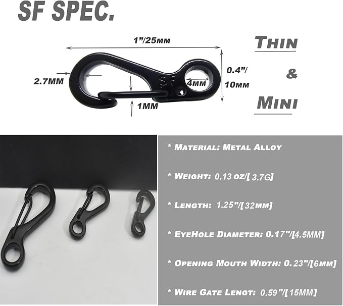 Mini Carabiner Clips with Metal Spring Wiregate Hook and Little Eye Hole - Image 2