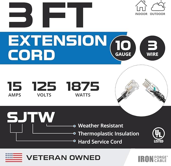 Iron Forge Cable 3 ft Lighted Outdoor Extension Cord - Image 2