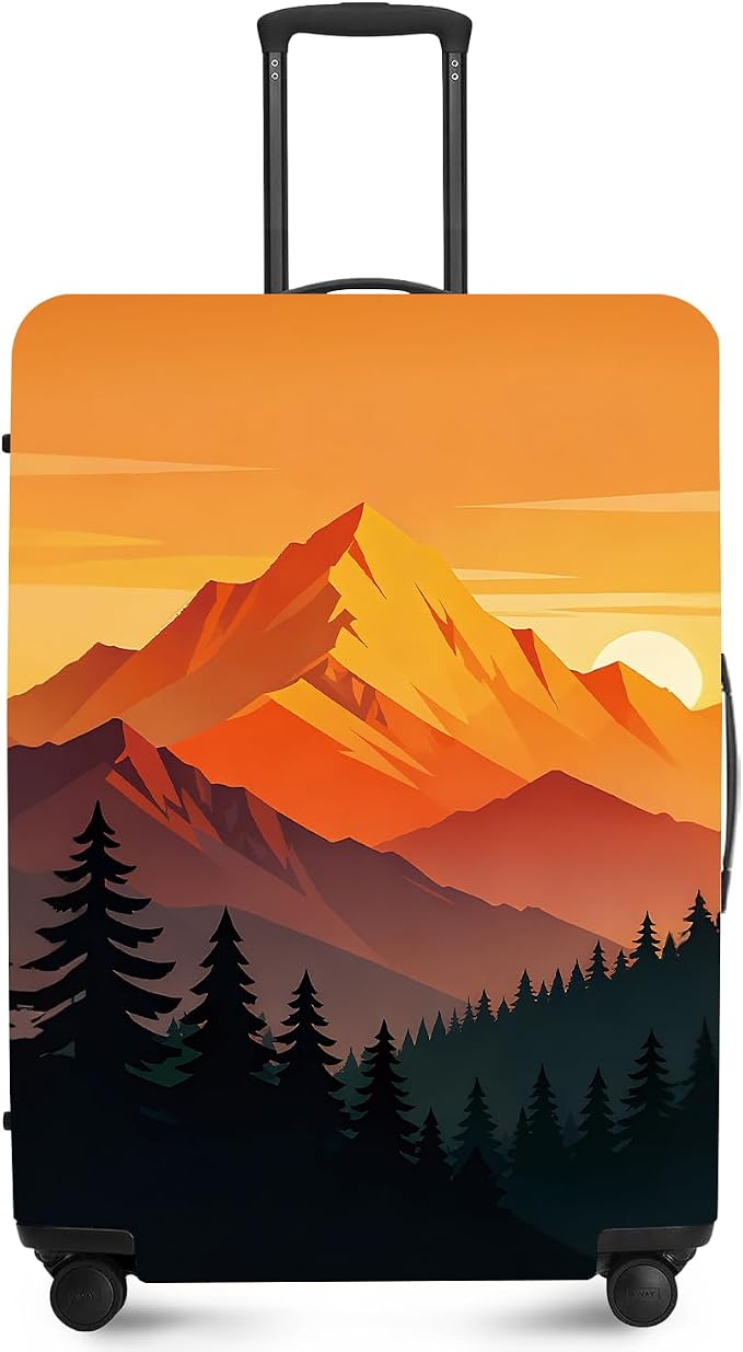 Retro Mountain Landscape Sunset Travel Luggage Cover -Stretchable Airplane by ANNAQUEEN