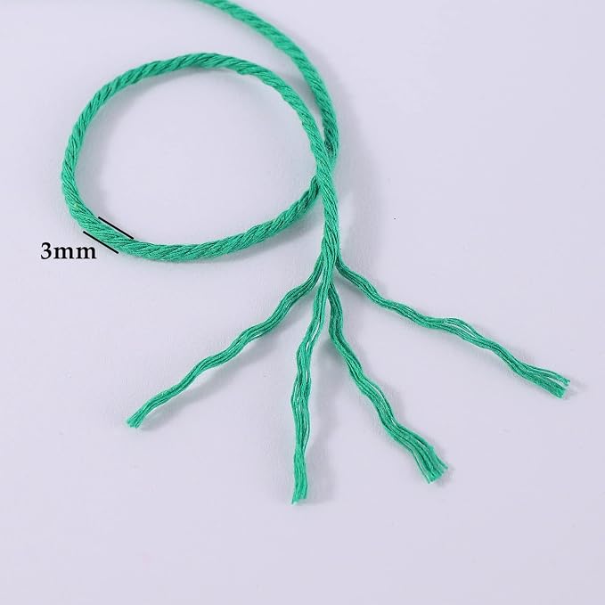 Green Macrame Cord 3mm x 109Yards, Colored Cotton Rope Craft Cord Colorful - Image 3