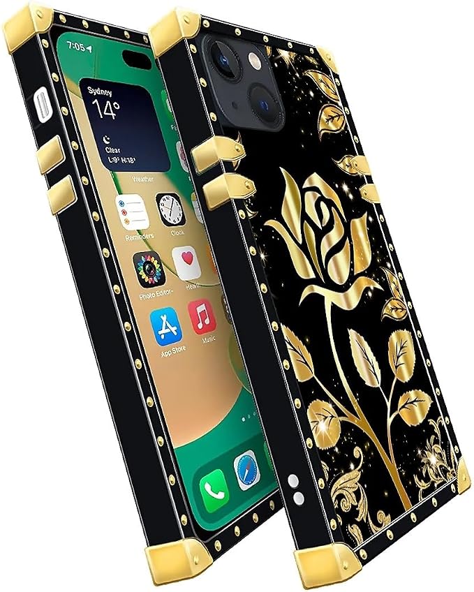Compatible with iPhone 14 Case, Shine Gold Rose Luxury Golden Decoration - Image 3