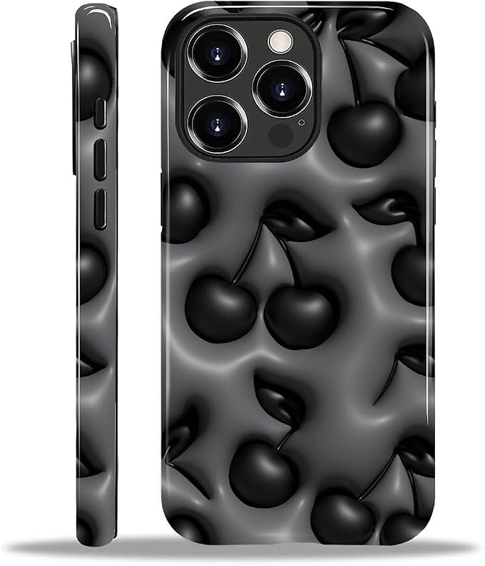 for iPhone 13 Pro Max Case, HL2 Cute Cool Cherry Black Hybrid 2 Layer Hard by Unknown
