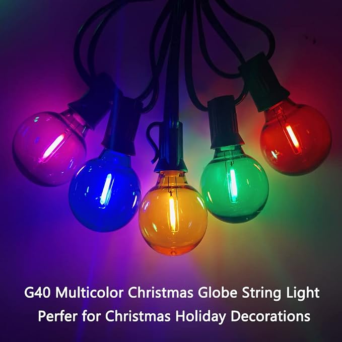 G40 LED Outdoor String Lights，25Ft Globe Multicolor Christmas Decorations - Image 3