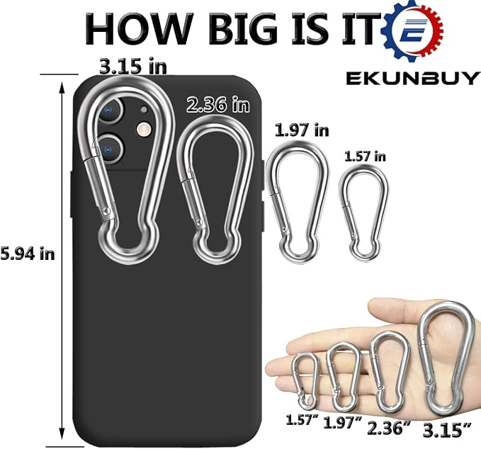 Spring Snap Hooks, 304 Stainless Steel Metal Clip Heavy Duty Rope Connector - Image 7
