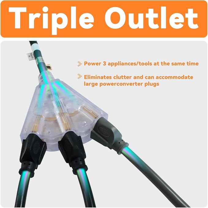EP 40 Ft 12 Gauge Heavy Duty Extension Cord, 15A 125V 1875W, 3 Outlet - Image 3
