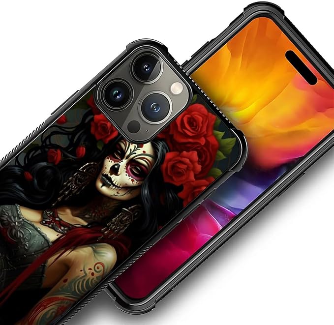 for iPhone 16 Pro Case, Day of The Dead Halloween Woman Pattern Graphic Design - Image 3