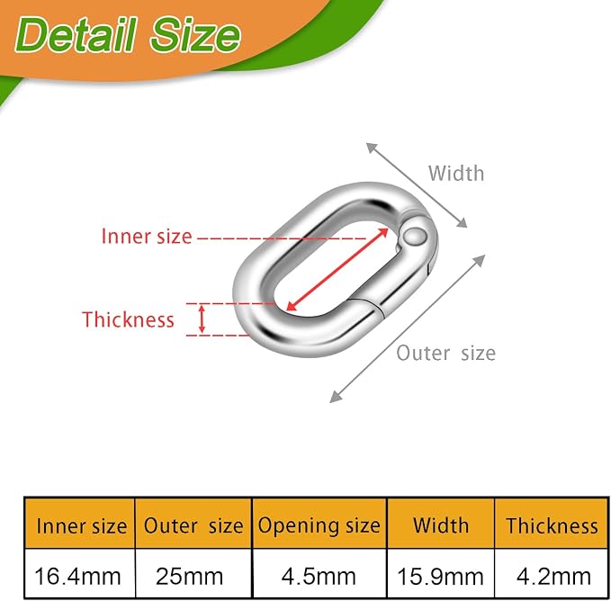 10Pack 5/8 Inch Small Oval Carabiner, Metal Spring Tiny Carabiner Clips - Image 2