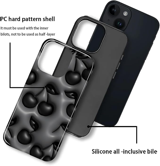 for iPhone 14 Plus Case, HL2 Cute Cool Cherry Black Hybrid 2 Layer Hard Shell - Image 3