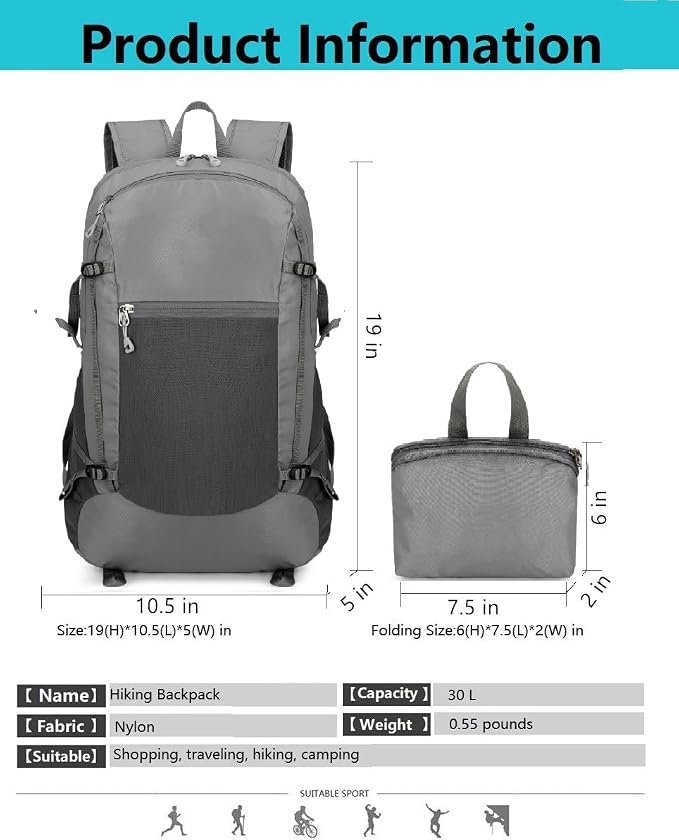 levayhill Hiking Backpack Daypack Lightweight Packable Travel Outdoor Camping - Image 3