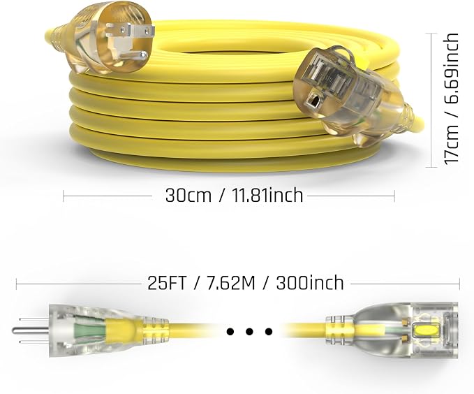 25FT 12/3 Gauge Heavy Duty Outdoor Extension Cord Waterproof, Weatherproof - Image 9