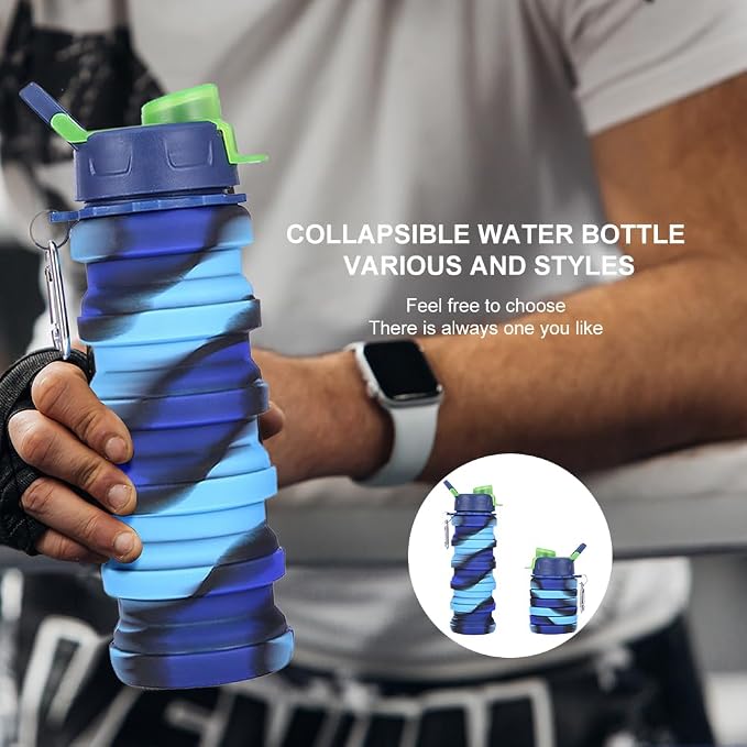 Silicone Collapsible Water Bottles, 16oz 500ml Portable Foldable Expandable - Image 4