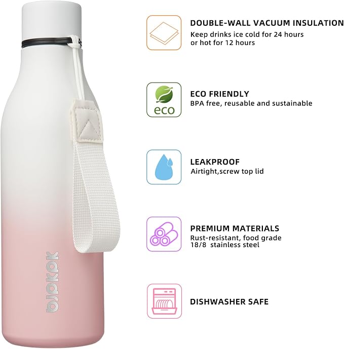 BJPKPK Insulated Water Bottles, 18 oz Stainless Steel Metal Water Bottle - Image 2