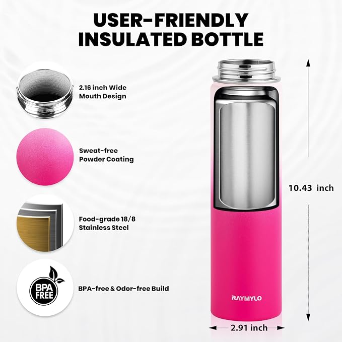 RAYMYLO Insulated Water Bottle 24oz, Triple Wall Vacuum Stainless Steel - Image 5