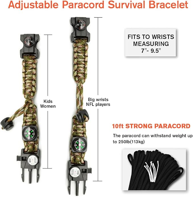 20 in 1 Survival Paracord Bracelet Adjustable Gear Kit - Image 4