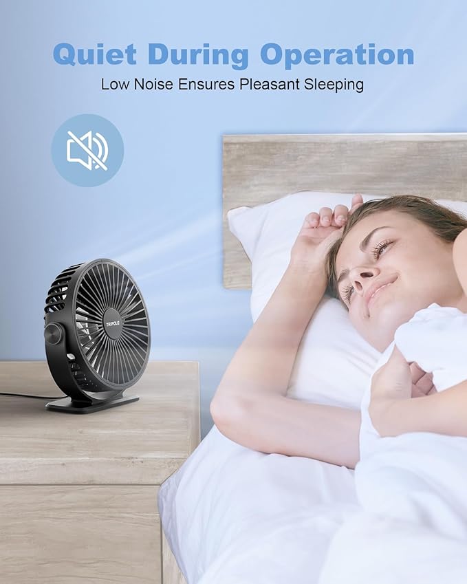 TriPole Desk Fan 2 Pack Black USB Powered Small Portable Fan, 3 Speeds - Image 5