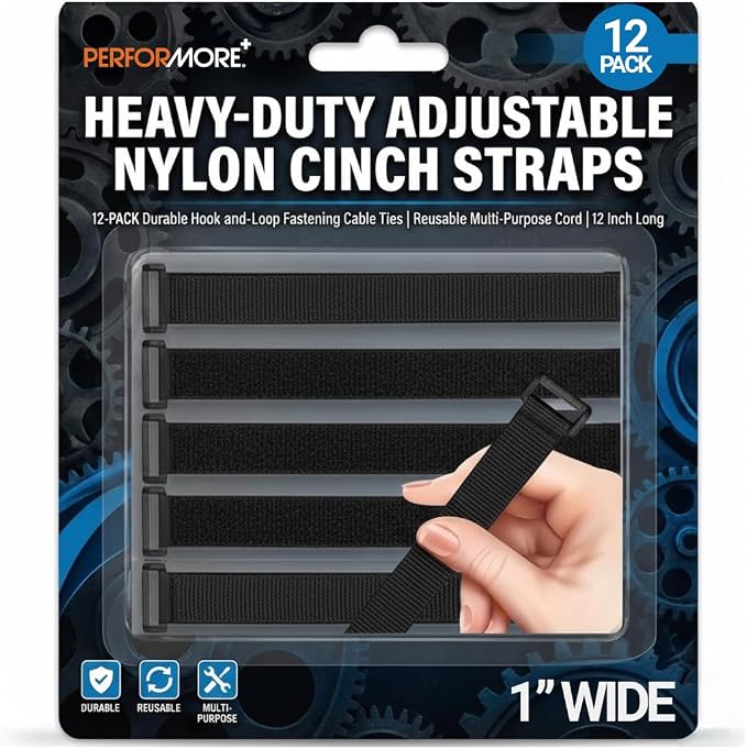 Performore Heavy-Duty Adjustable Nylon Cinch Straps | 12-Pack Durable by RingBinder