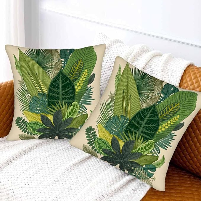 Tropical Leaves Palm 18x18 Throw Pillow Covers Set of 2 Green Tree Banana Leaf - Image 2