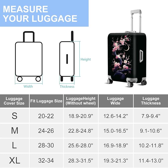 ANNA QUEEN Cherry Blossom & Moon Luggage Cover-Stretchable, Water Resistant & - Image 7