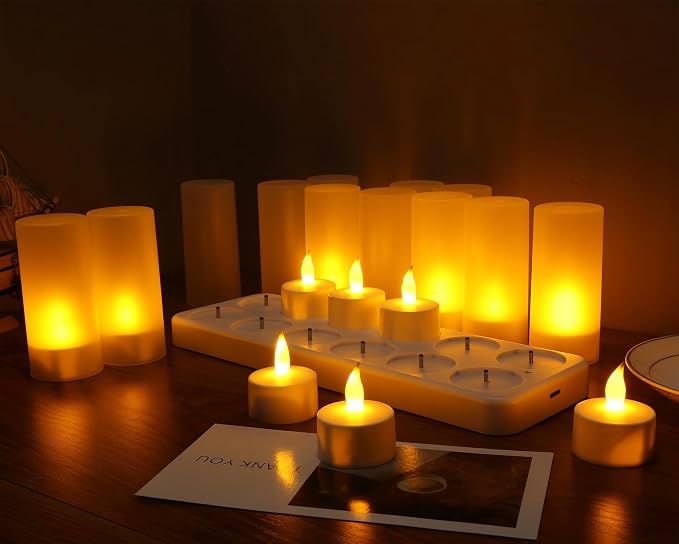 WoneNice Rechargeable Tea Lights Flickering Flameless Candles - Image 2
